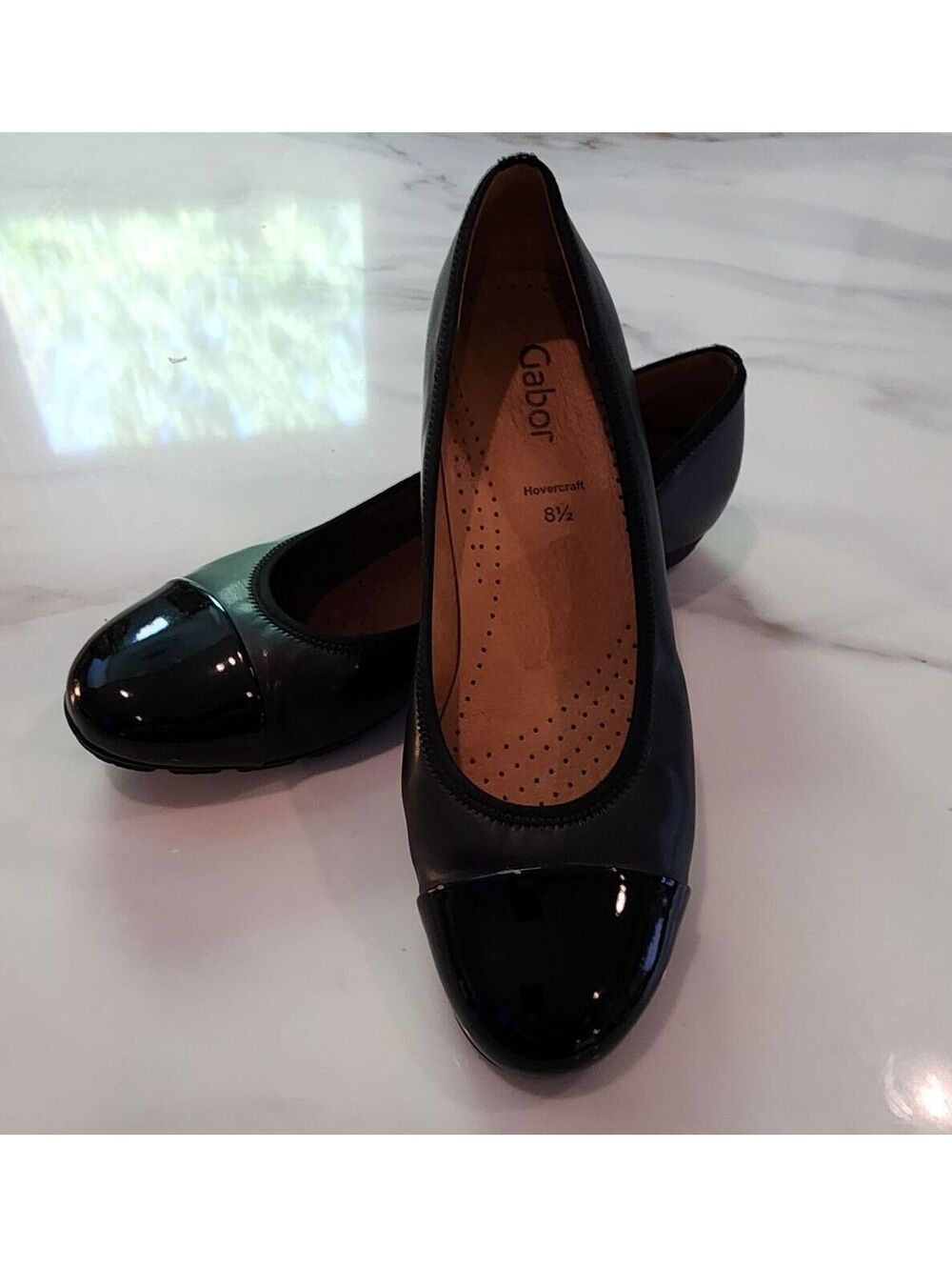 Gabor Black Leather Patent Cap Toe Ballet Flats Women’s Size 8.5